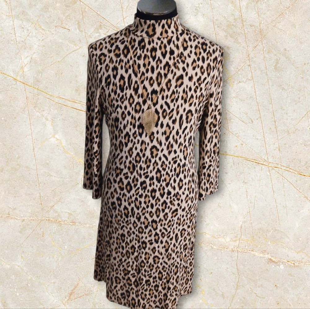 Leopard Print High Neck Chicos Dress
